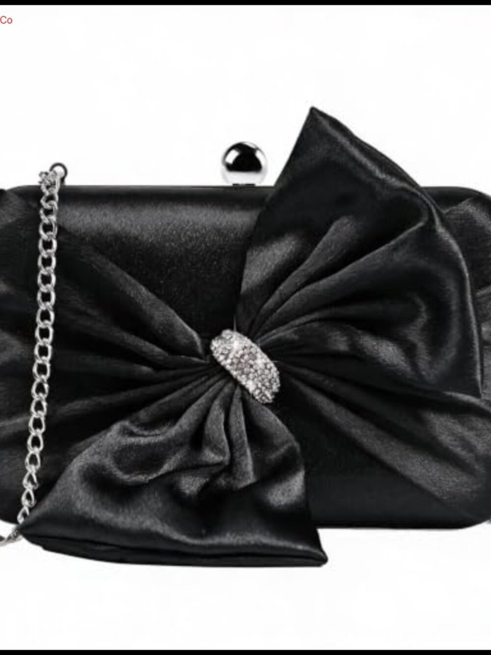 Satin Formal Evening Clutch with Detachable Chain & Rhinestone Bow